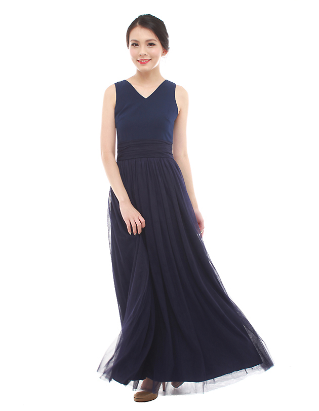 Vera Maxi Tulle Dress in Midnight Blue